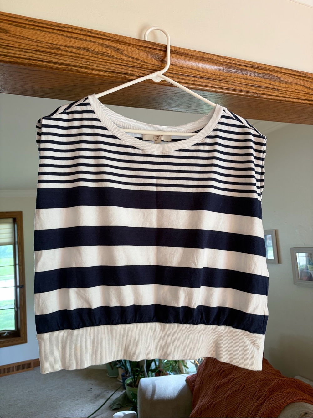LOFT Navy White Sleeveless Striped Dolman Top Size XL Nautical Coastal